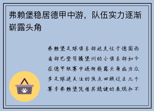 弗赖堡稳居德甲中游，队伍实力逐渐崭露头角
